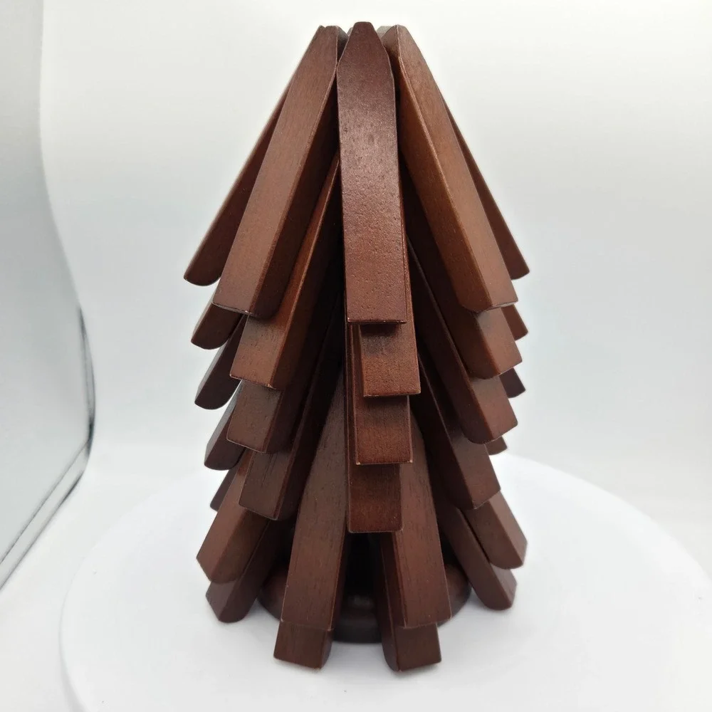 Vintage Wooden Folding‎ Trivet Expandable Hot Pad Dark Wood Tree Shape Decor